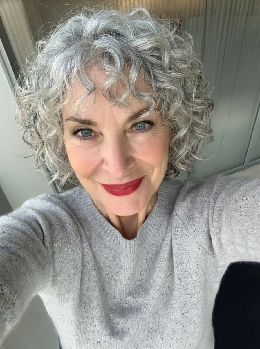 Medium-Volume Silver Frost Curly Bob for Heart Shapes